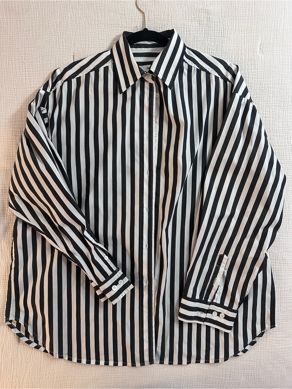 Frankie Shop - SYLVIA OXFORD SHIRT - BLACK/WHITE STRIPE Small - Picture 3 of 12